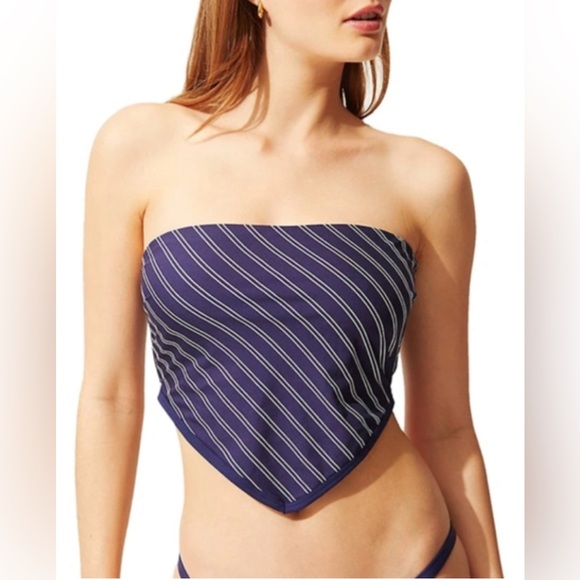 Solid+Striped Bianca Top +Bottom Bikini Set - Navy/White Pinstripe Sz Small - Picture 4 of 7